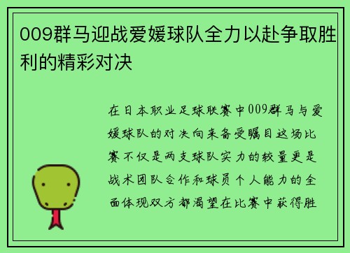 009群马迎战爱媛球队全力以赴争取胜利的精彩对决