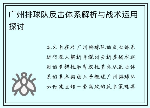 广州排球队反击体系解析与战术运用探讨